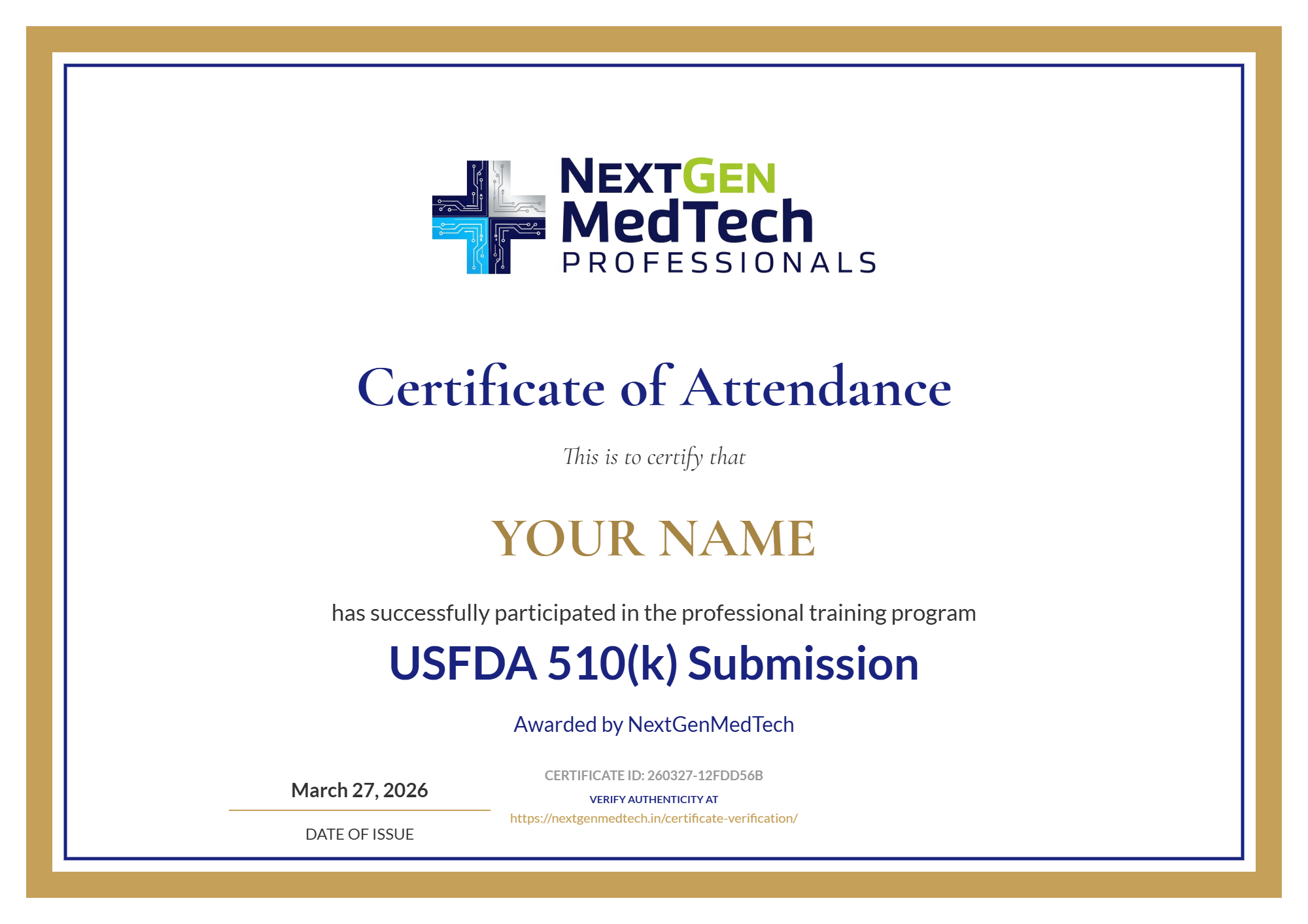 Example Certificate of Achievement