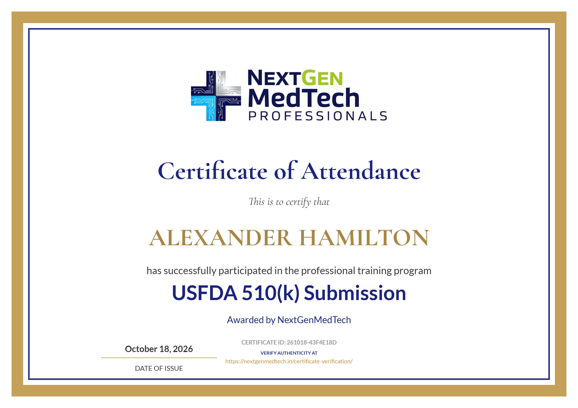 Example Certificate of Achievement